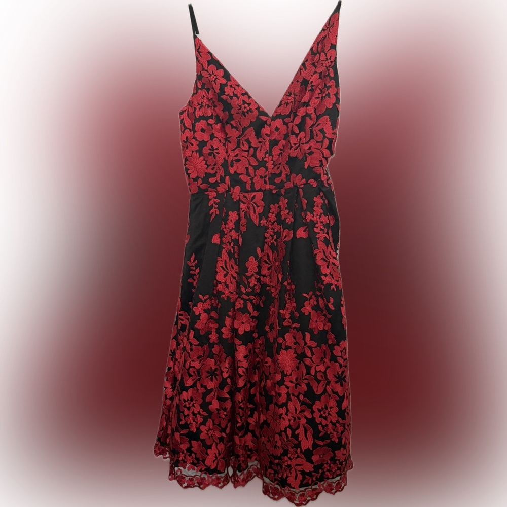 Eliza J Red and Black Floral Dress | Sz 12 | Brand New w/Tags